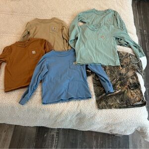 Carhartt Kids Long Sleeve Shirts - Tan, Brown, Blue, Camouflage and 2 green.